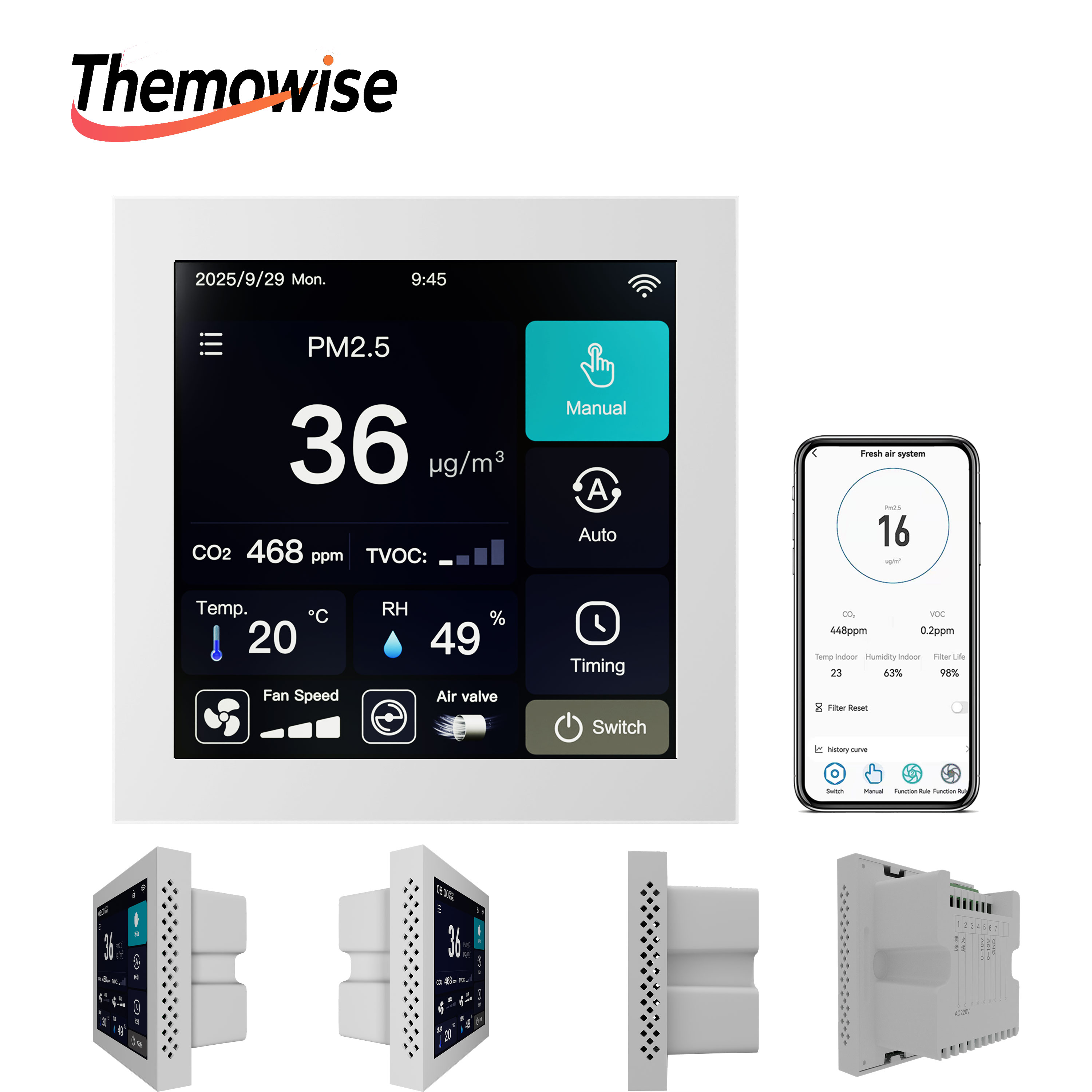 Smart Home Ventilation System - ตัวควบคุมคุณภาพอากาศอัจฉริยะสำหรับบ้าน รองรับ WIFI สำหรับระบบระบายอากาศ AC/EC ควบคุม