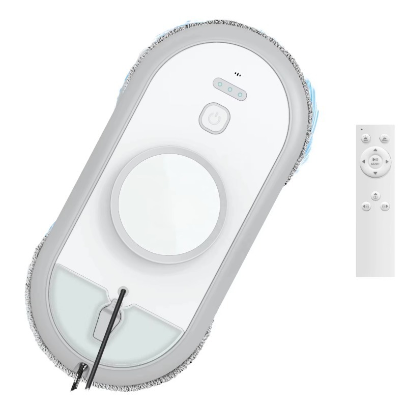 Robot Vacuum - หุ่นยนต์ทำความสะอาดกระจกภายนอกอาคาร แบตเตอรี่ 600mAh ควบคุมผ่านแอพ ใช้ในบ้าน ผ้าไมโครไฟเบอร์สีขาว