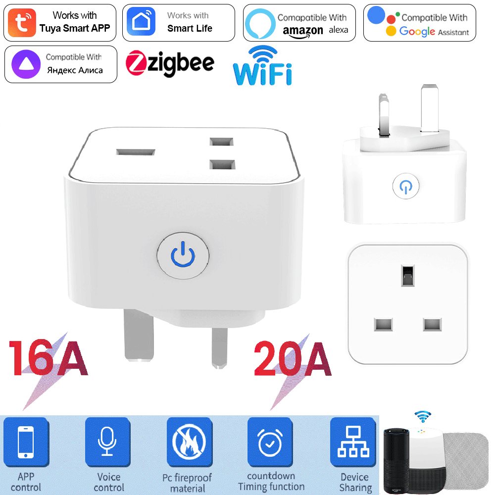 Smart Home Technology - ทูย่า สมาร์ทซ็อกเก็ต 16A/20A อินเตอร์เน็ตไร้สายหรือซิกบี ปลั๊กอังกฤษ 3