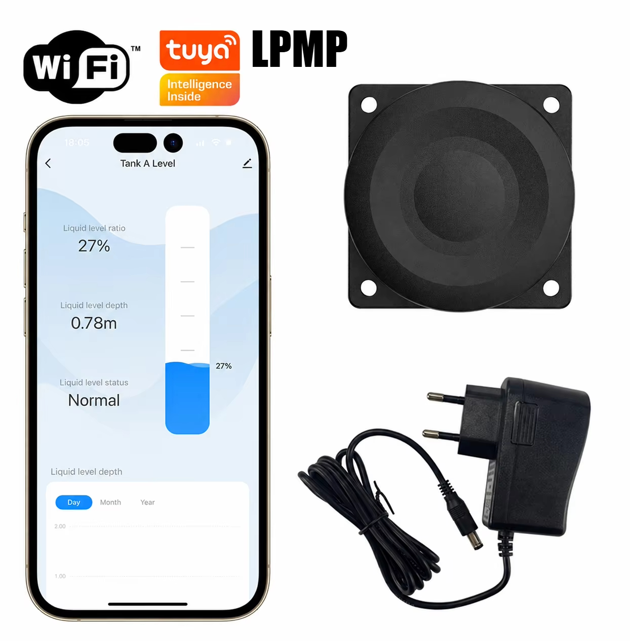 Smart Home Tuya Ultrasonic Water Tank Level Monitor System - เครื่องวัดระดับน้ำอัลตราโซนิก WALE Tuya Smart WiFi สำหรับถังเก็บน้ำ