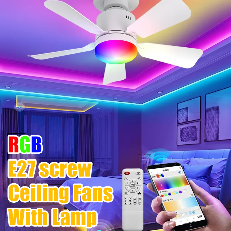 Smart Home Ventilation System - RGB LED พัดลมเพดานโคมไฟ E27 หรี่แสงได้ Silent