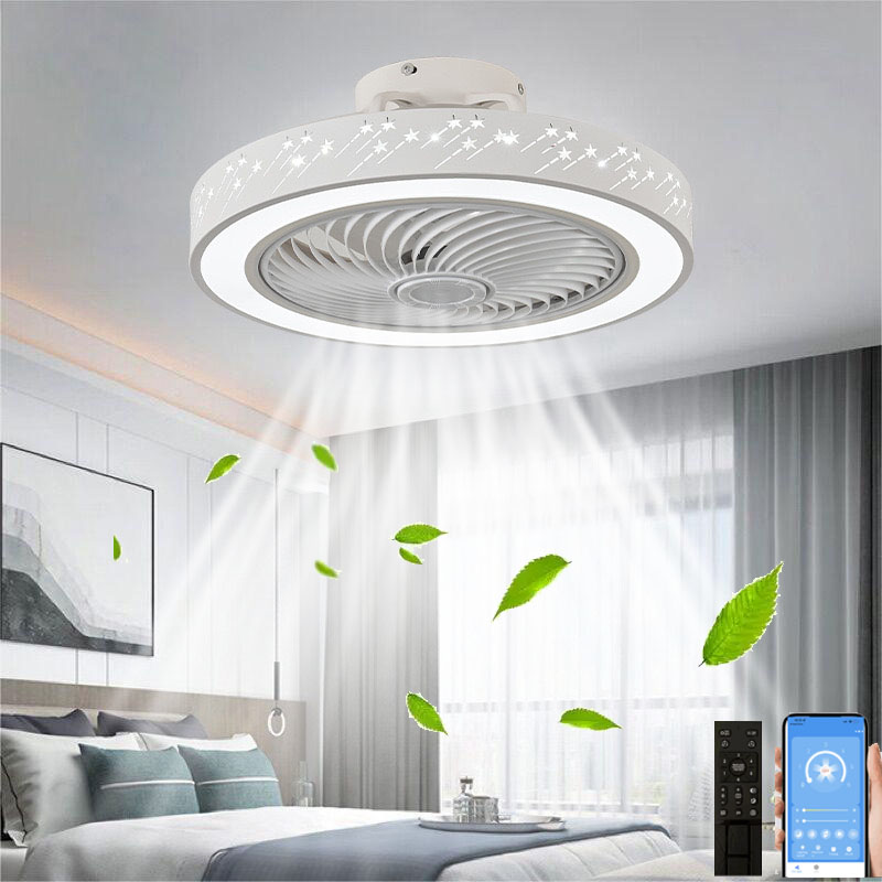 Smart Home Ventilation System - พัดลมเพดานแอปอัจฉริยะขนาด46ซม. พร้อมรีโมทควบคุมไฟ LED หรี่แสงได้จับเวลาได้6สปีดฟลัชเมาท์มีดีไซน์ให้ kipas angin