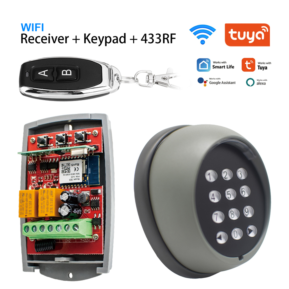 Smart Garage Door Opener - รีโมทคอนโทรลไร้สายโลหะแบบสากลปุ่มกด & Tuya ที่เปิดประตูโรงรถอัจฉริยะตัวรับรหัสกลิ้ง433MHz และเครื่องส่งสัญญาณ RF433
