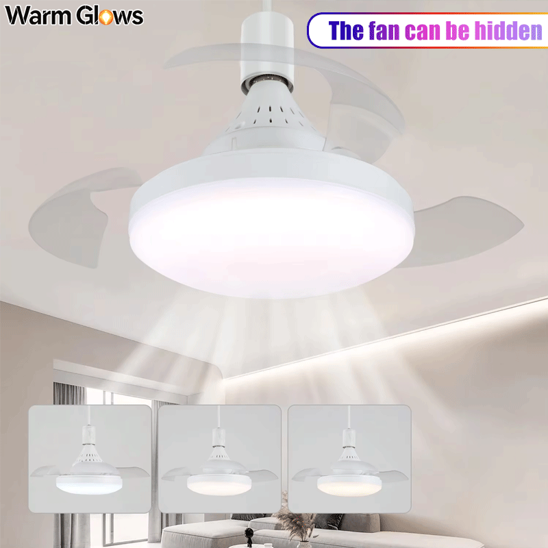 Smart Home Ventilation System - พัดลมเพดานพร้อมไฟและรีโมทคอนโทรล ใบพัดแบบซ่อนได้ ไฟพัดลมเงียบ ปรับความเร็วได้ 3 ระดับ