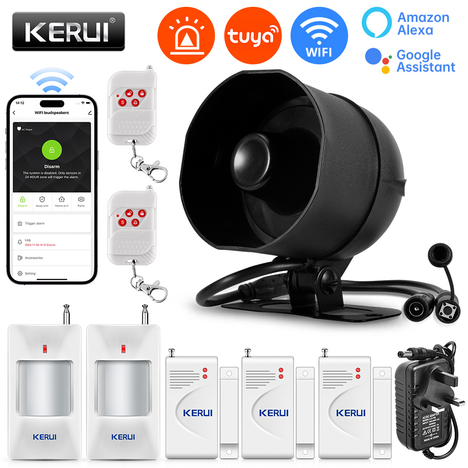 Smart Home Demo Kit - KERUI 120dB ระบบเตือนภัยไซเรน WiFi Tuya สมาร์ทลําโพง