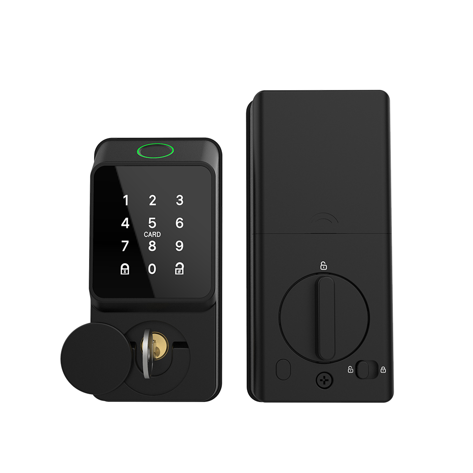 Smart Door Lock - กุญแจล็อคประตูอัจฉริยะสีดำแบบ Deadbolt สแกนลายนิ้วมือ ไม่ใช้กุญแจ แบบลูกบิดเดี่ยว ควบคุมผ่านแอป