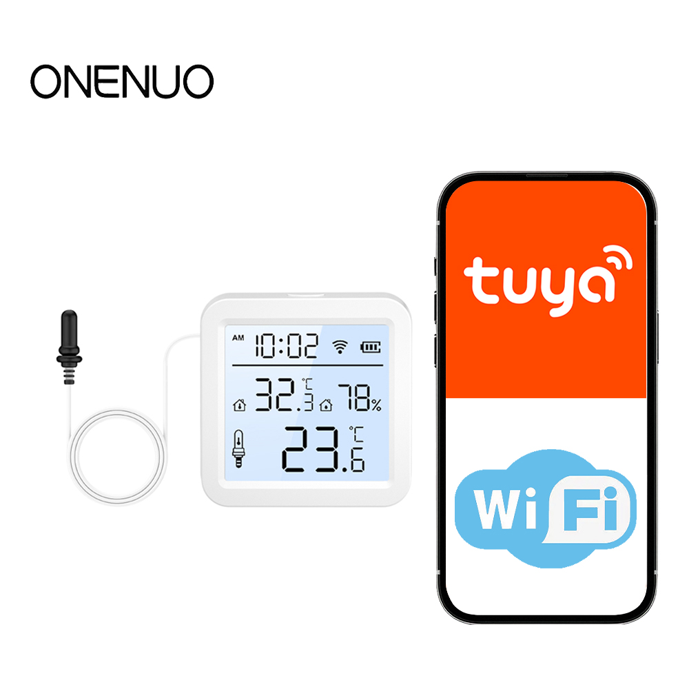 Smart Home Solution - เซ็นเซอร์วัดอุณหภูมิและความชื้นแบบ WiFi พร้อมหัววัดภายนอก ใช้ได้ทั้งภายใน/ภายนอกอาคาร เทอร์โมมิเตอร์อัจฉริยะ Tuya